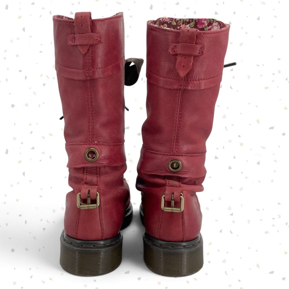 Dr. Martens Triumph Boots Red Oxblood Leather Pirate Fold Down Floral Boots US 9 - Picture 7 of 16